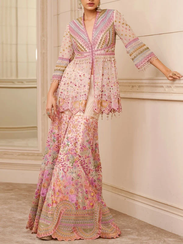 Sheer Silk Floral Embroidery Sets