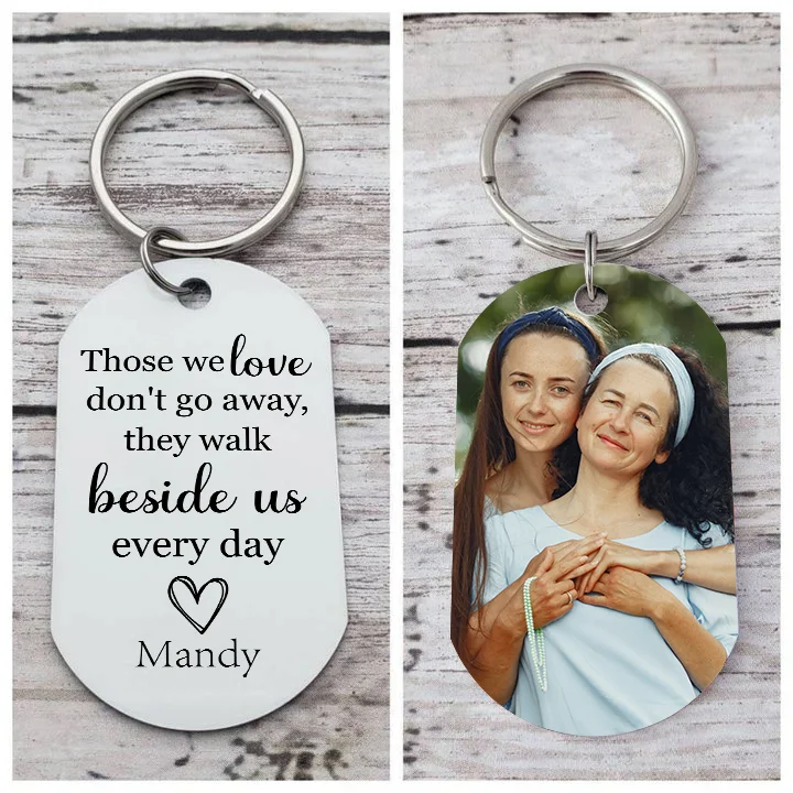 Personalized Memorial Photo Keychain Engrave 1 Name Keychain - Those we love don't go away, they walk beside us every day - Loss of Loved One