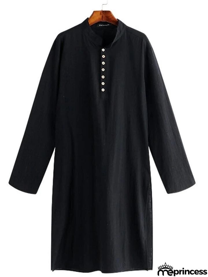 Men's Indian Traditional Kurta Solid Color Cotton Long Shirts Ethnic Outfits