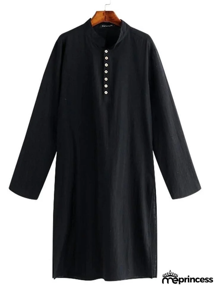 Men's Indian Traditional Kurta Solid Color Cotton Long Shirts Ethnic Outfits