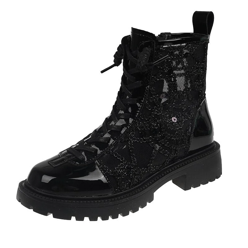 Spring Autumn New Coin Purse Designer Women Ankle Boots Leisure Black PU Mid Heel Ladies Shoes Open Zipper Chain Women Boots