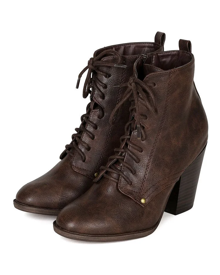 Vintage Brown Lace-Up Ankle Boots Vdcoo