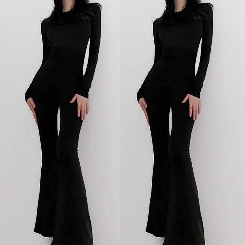 Uveng Uveng Winter Women's Temperament Long Sleeve Solid Color Fashion Back Micro La Jumpsuit