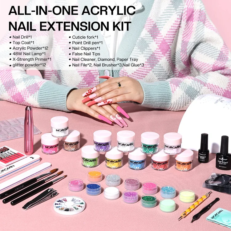 Morovan Acrylic Nail Kit With Drill - 12 Colors Acrylic Nail