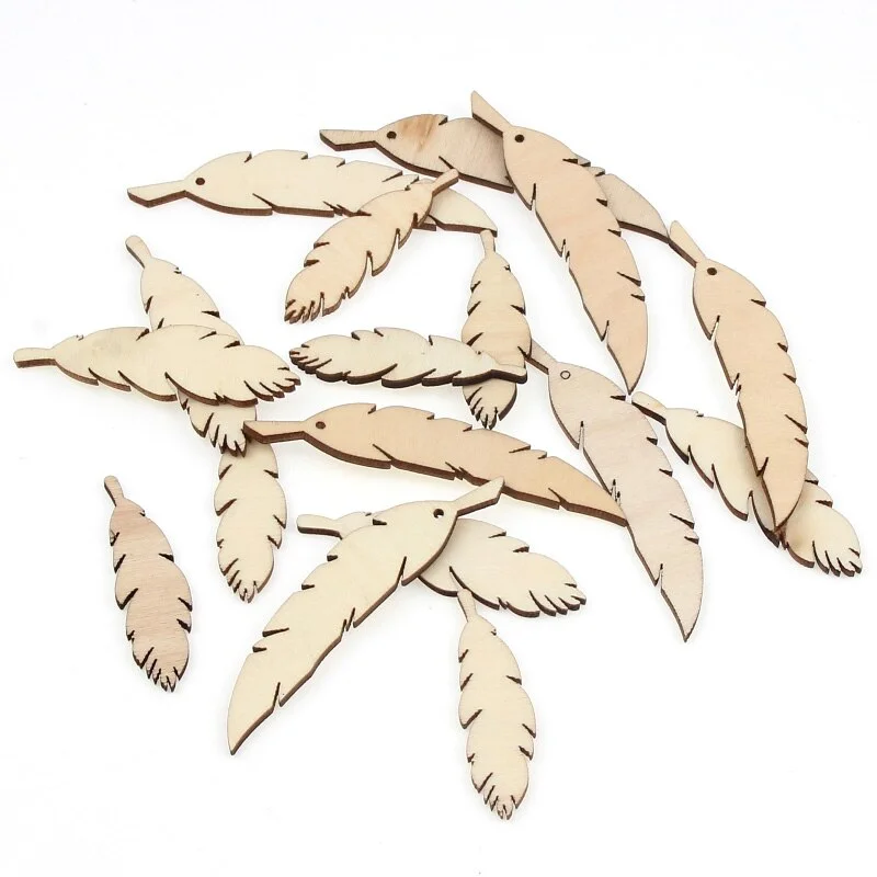 20pcs Mixed Wood Feather Home Decoration Scrapbookings DIY Wood Crafts For Wedding Festival Handmade Embellishment