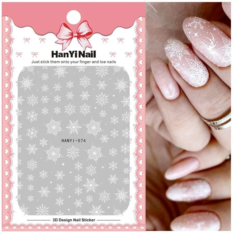 Merry Christmas Deer 3D Nails Sticker Winter Snowflake Elk Xmas Trees Cartoon Adhesive Sliders Nail Art Accessories Decals-Nail Inspo