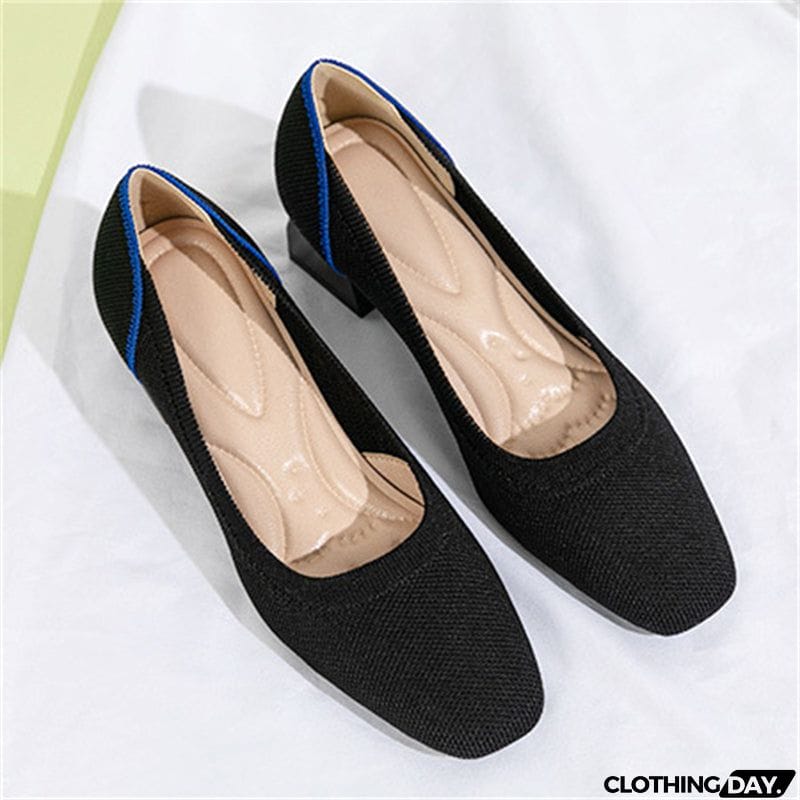 Concise Square Toe Thick Heels Leisure Female Pumps