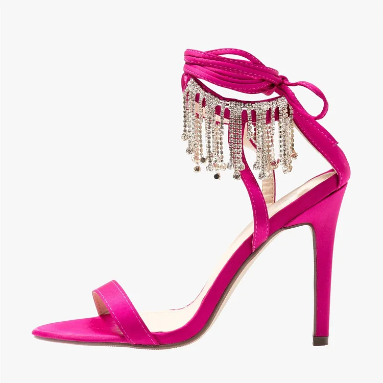 Pink Satin Rhinestones Stiletto Heel Strappy Sandals Vdcoo