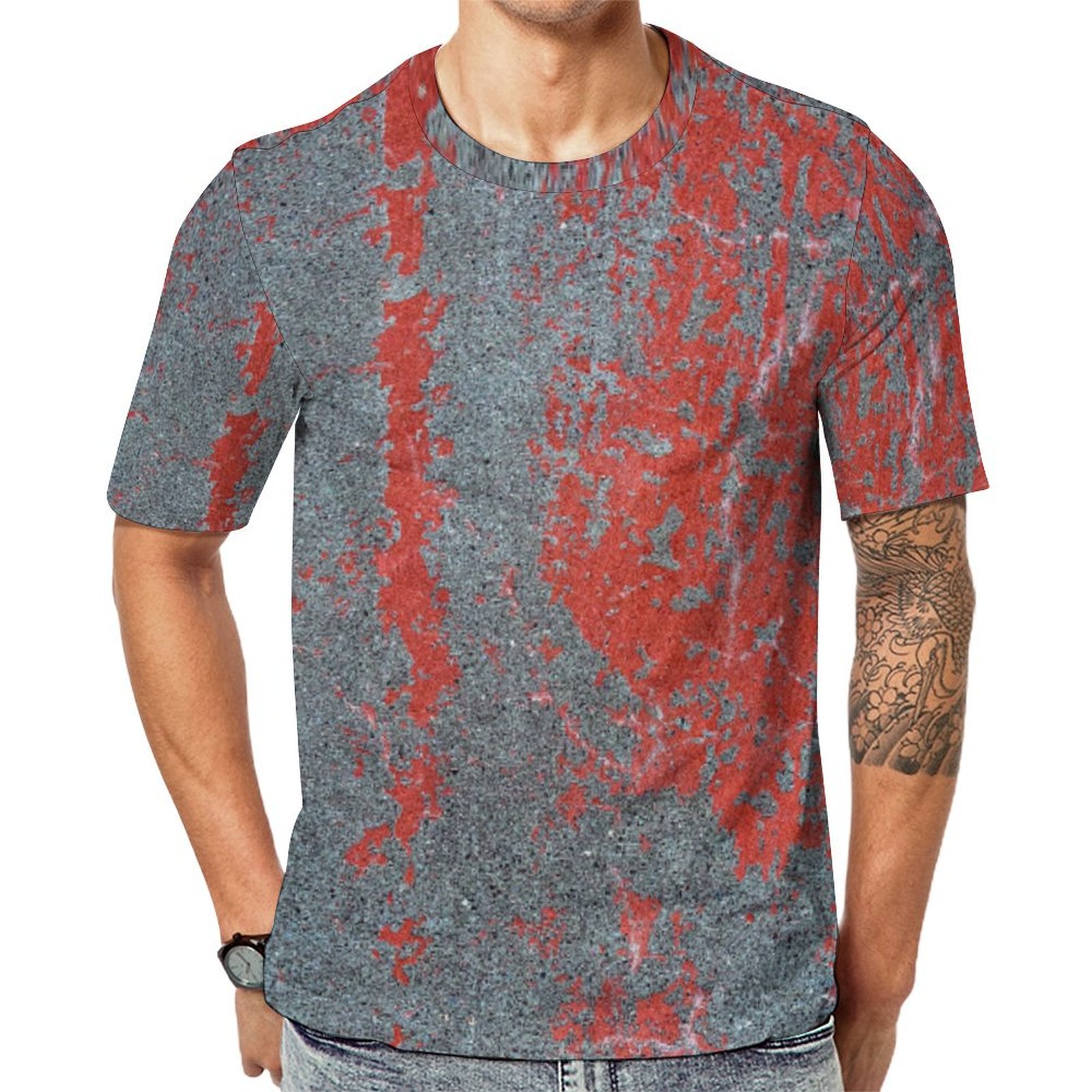 Gray Red Grunge Stone Short Sleeve Print Unisex Tshirt Summer Casual Tees for Men and Women Coolcoshirts