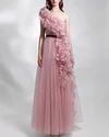 Women's Pink Off-the-shoulder Ruffled Mesh Dress