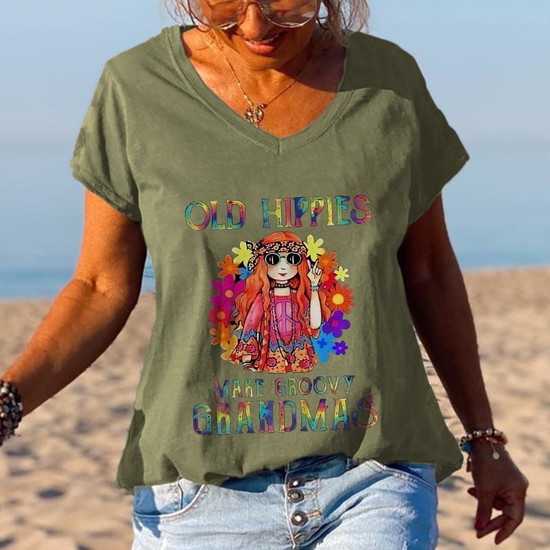 Old Hippies Make Groovy Grandmas Printed T-shirt