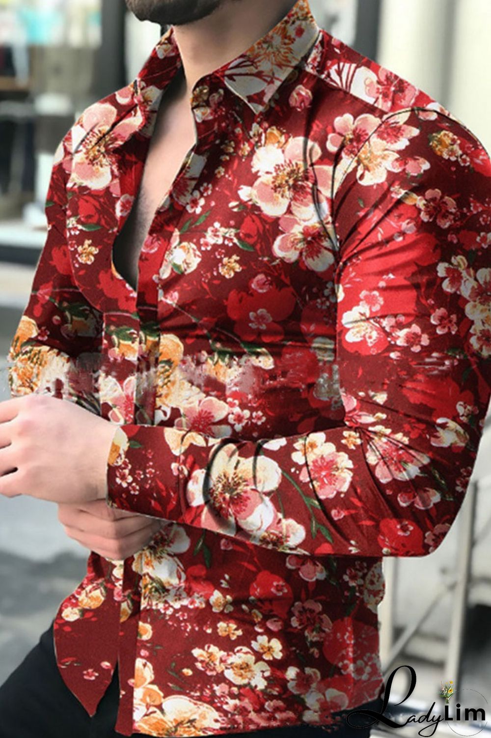 White Fashion Print Split Joint Buckle Turndown Collar Tops