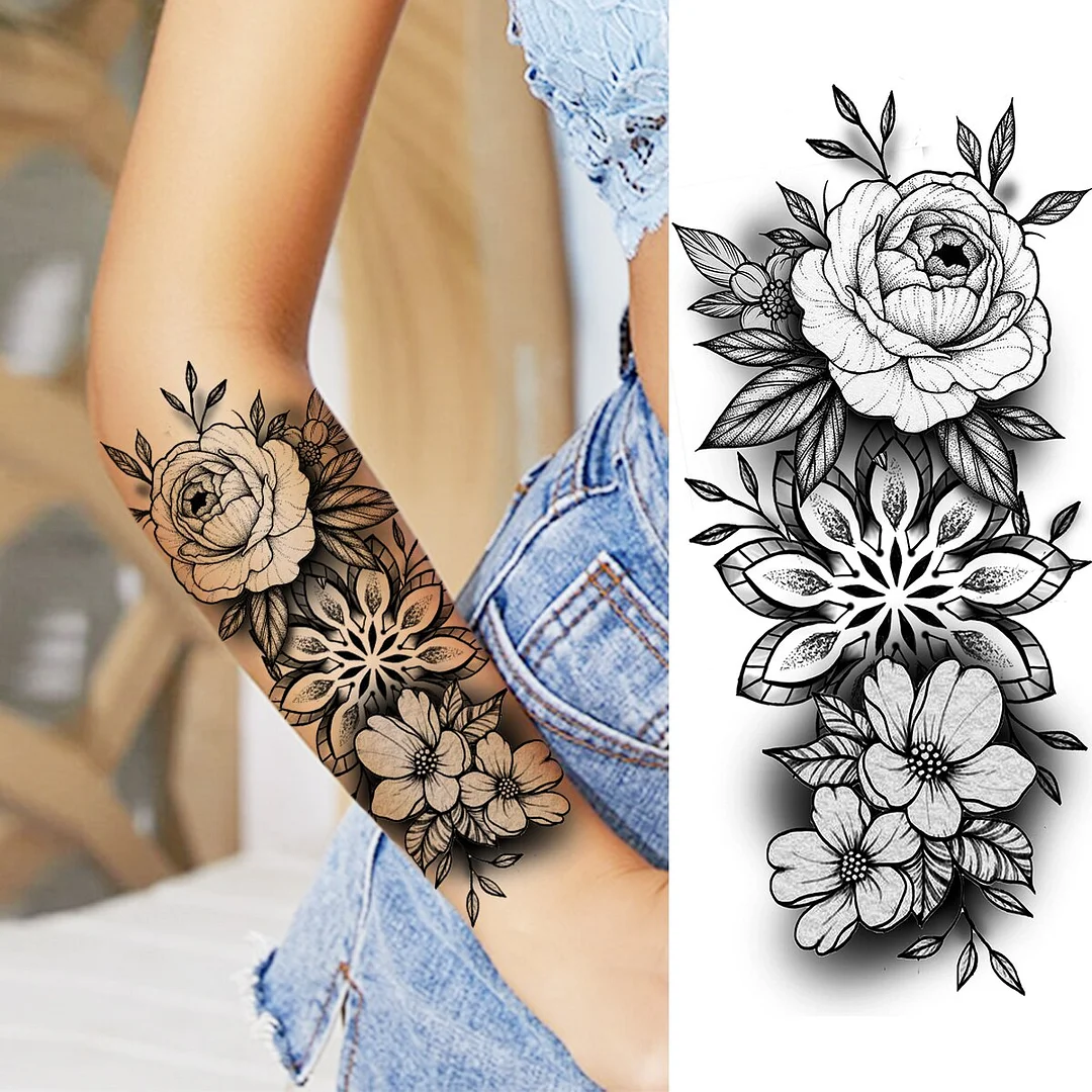 Black Peony Flower Sexy Boobs Temporary Tattoos For Women Adult Girl Rose Lion Moon Fake Tattoo Realistic Body Art Tatoos Paper