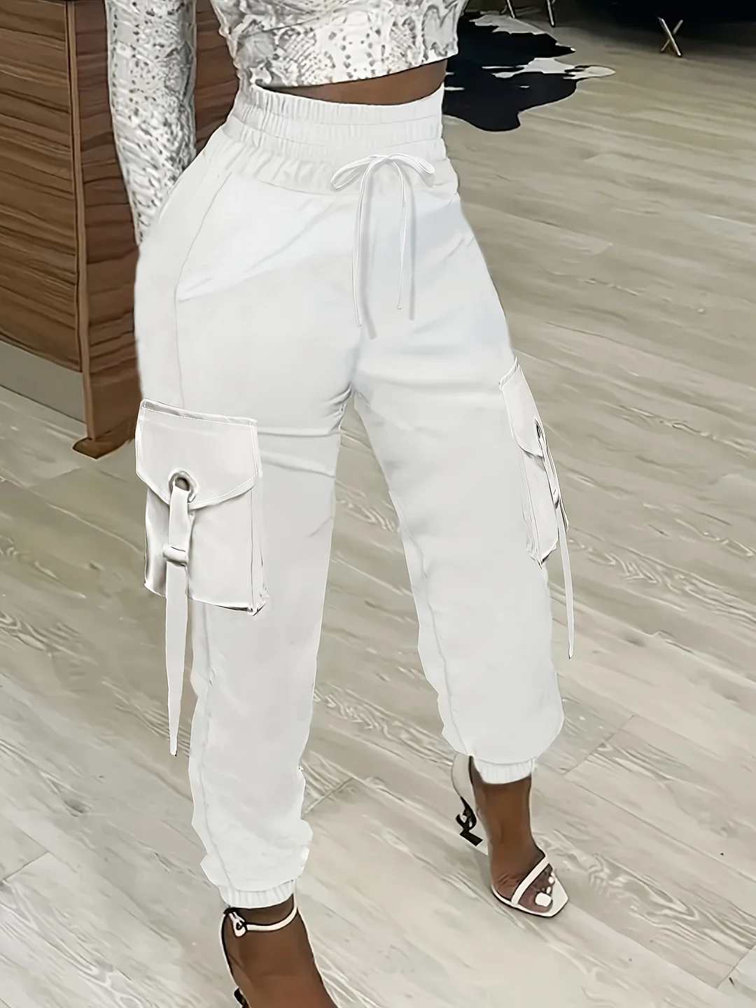 Drawstring Waist Flap Pockets Cargo Pants, Casual & Versatile High Waist Pants For Spring & Summer, Women's Clothing | IFYHOME