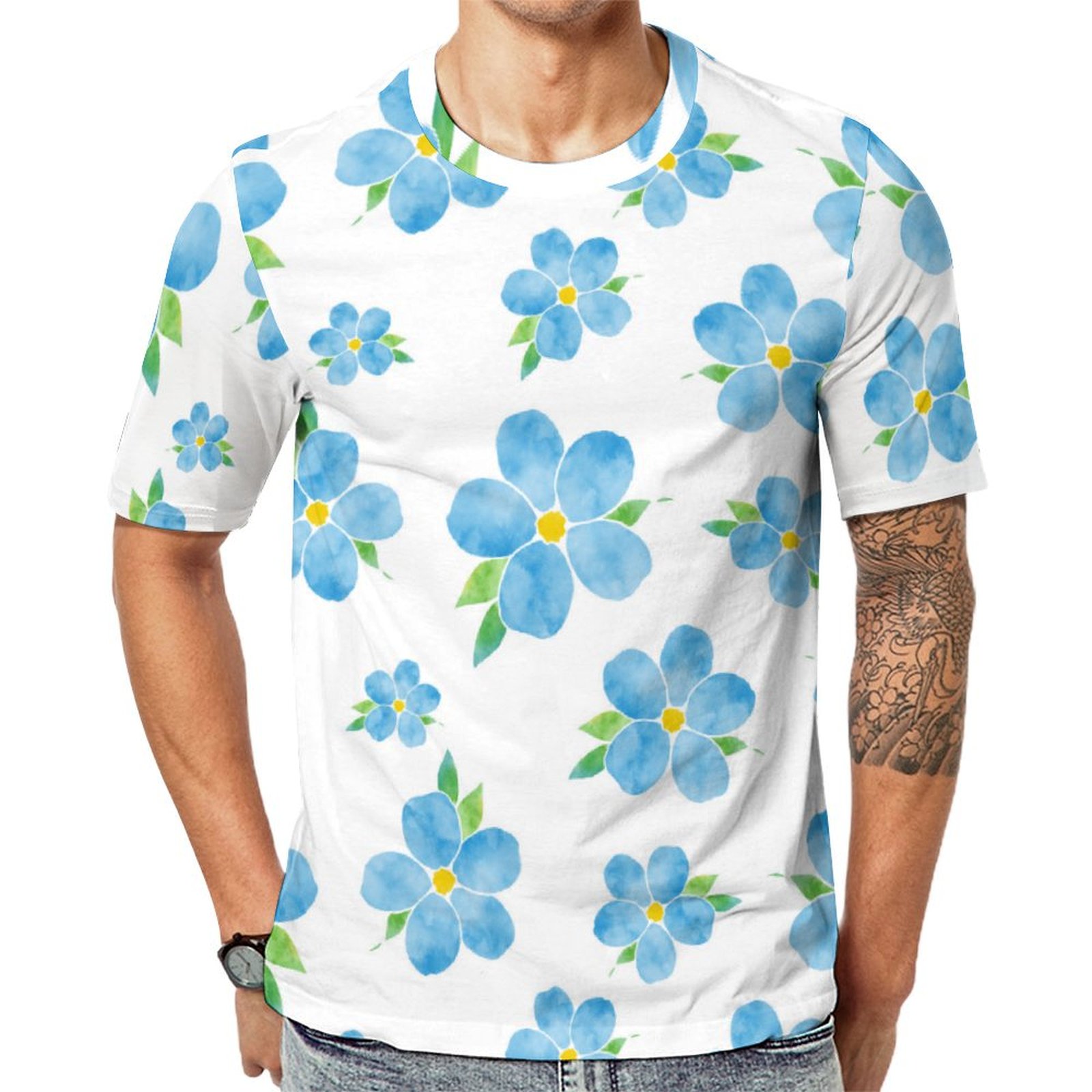 Forget Me Nots Watercolor Flower Short Sleeve Print Unisex Tshirt Summer Casual Tees for Men and Women Coolcoshirts