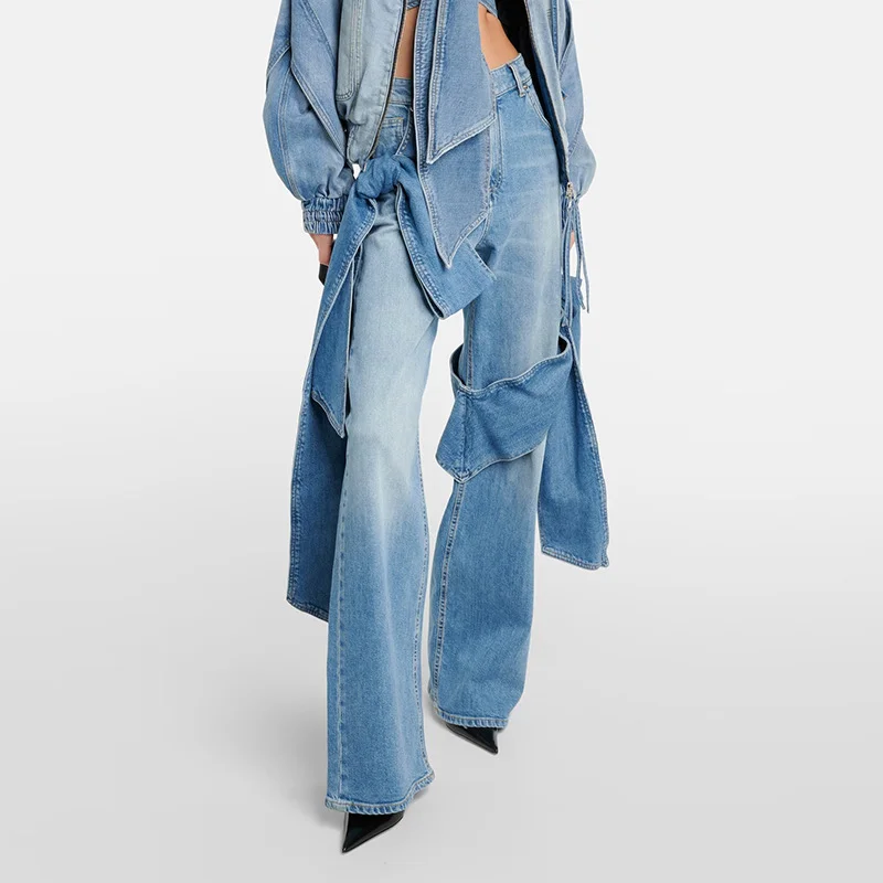 Woherb Woherb Style Hot Girl Jeans 2024 New Stereo Band Design Sense Bow Straight Leg Jeans Women-Outfit Ideas