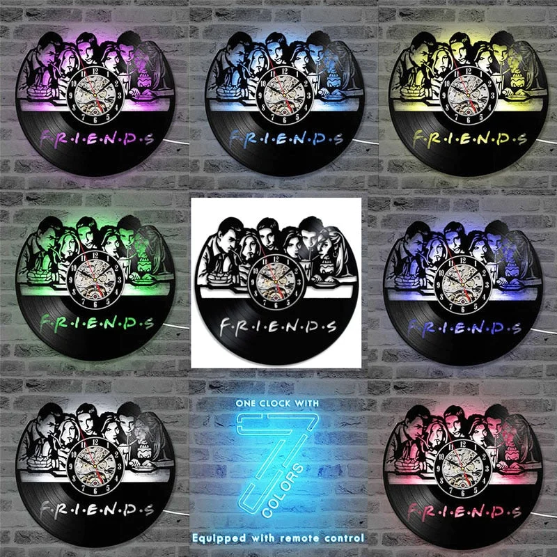 Vintage Vinyl Record Wall Clock Modern Design Friends TV Series CD Clock Wall Watch with LED Lighting Home Decor Gift for Friend