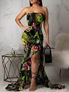 See-Through Irregular Clipping Bandeau Maxi Dress