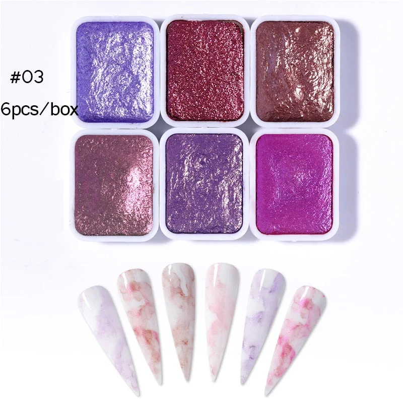 6/12pc Blooming Paints Watercolor Nail Powder For Nails Abstract Nail Art Pigment Magic Pearl Chrome Glitter Manicure Nails-Nail Inspo