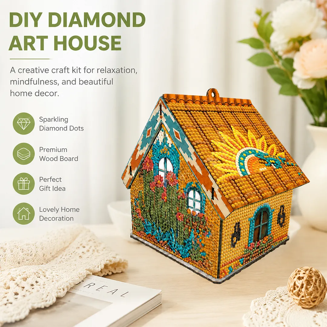 DIY Wooden House Diamond Art Painting Kit for Adults Home (Tropical cactus)