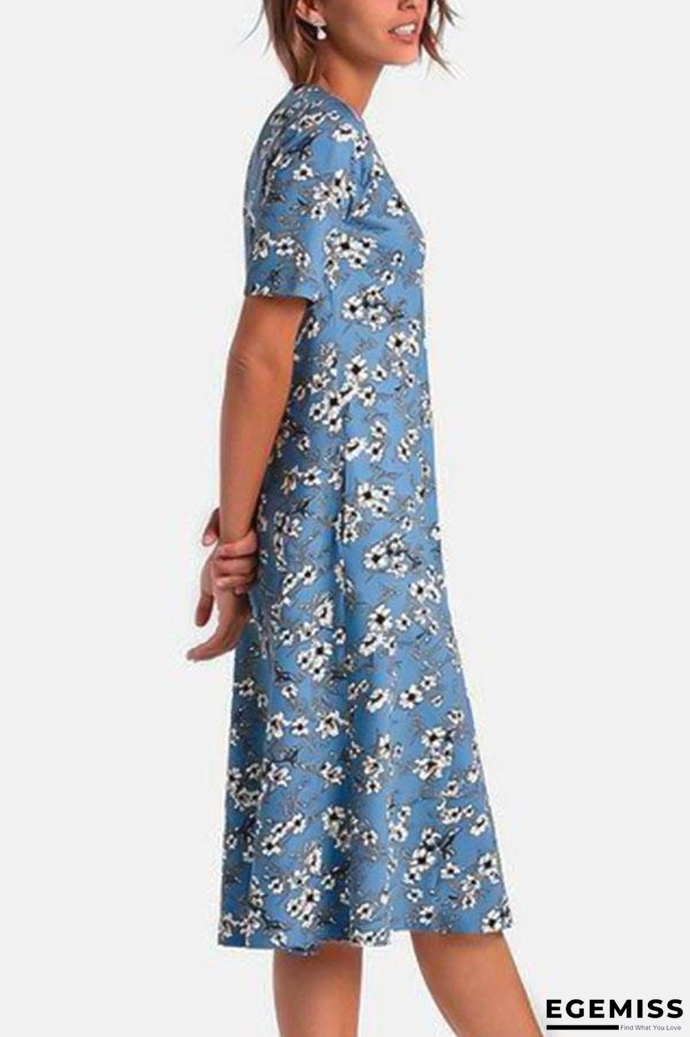 Casual Floral Print Paneled Pockets Short Sleeves Midi Dress | EGEMISS