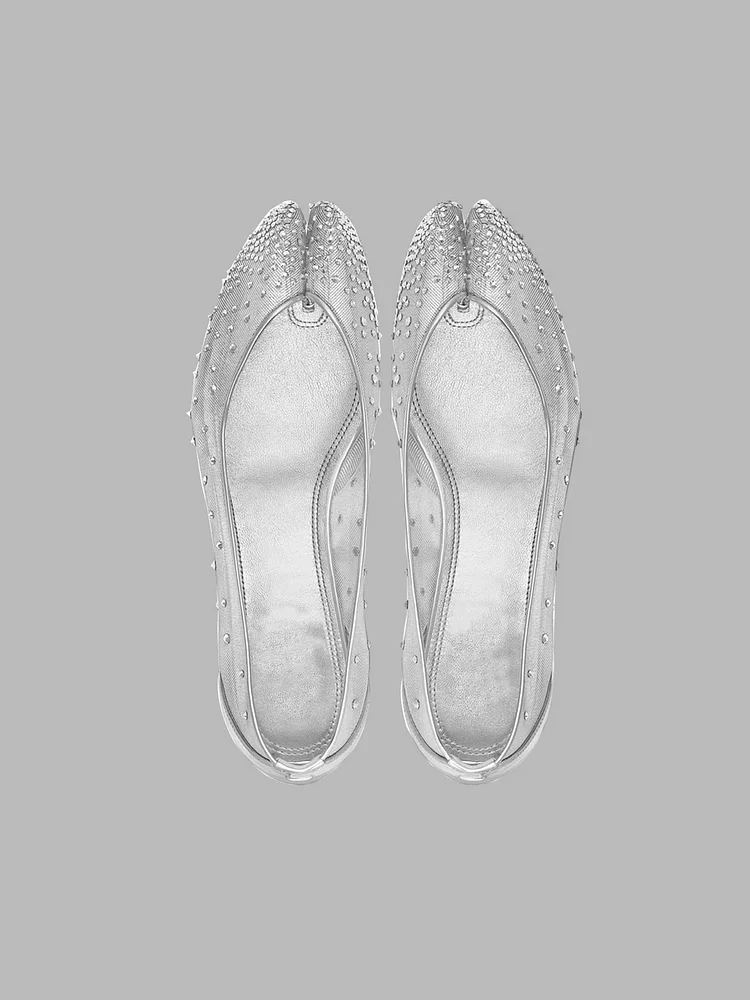 Miseyes Women's Flat Split Toe Pig's Hoof Horseshoe Shallow Slip-on Height-Enhancing Ballet Red Bottom Shoes