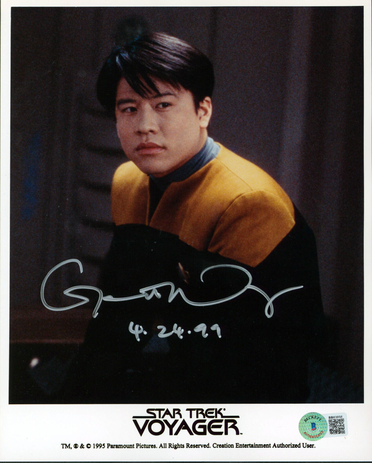 Garrett Wang Star Trek Voyager 4-24-99 Authentic Signed 8x10 Photo Poster painting BAS #BB83058