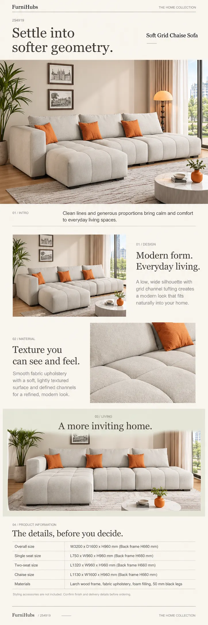 M02 Chaise Sectional Sofa - Light Grey — Product details