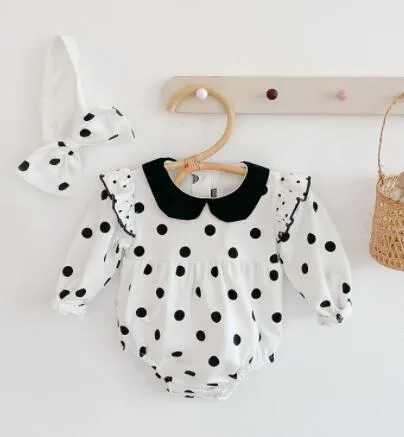 2020 Autumn Newborn Girls Jumpsuits Clothes Baby Knit Lotus Leaf Collar Rompers + Hat Knitted Long Sleeve Children Rompers