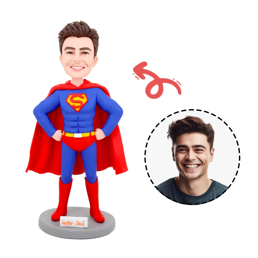 Handgefertigter Personalisierter Foto Supermann Super Dad Bobblehead aus Polymer Lehm Deko m1 Kettenmachen