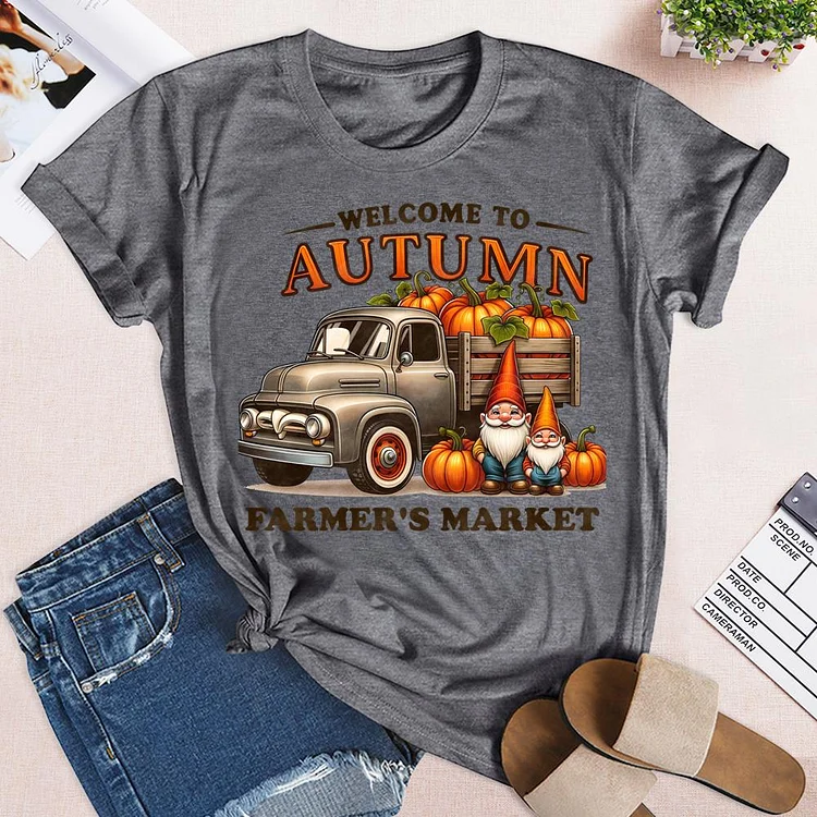 Welcome To Autumn Farmers Market Round Neck T-shirt-0025006