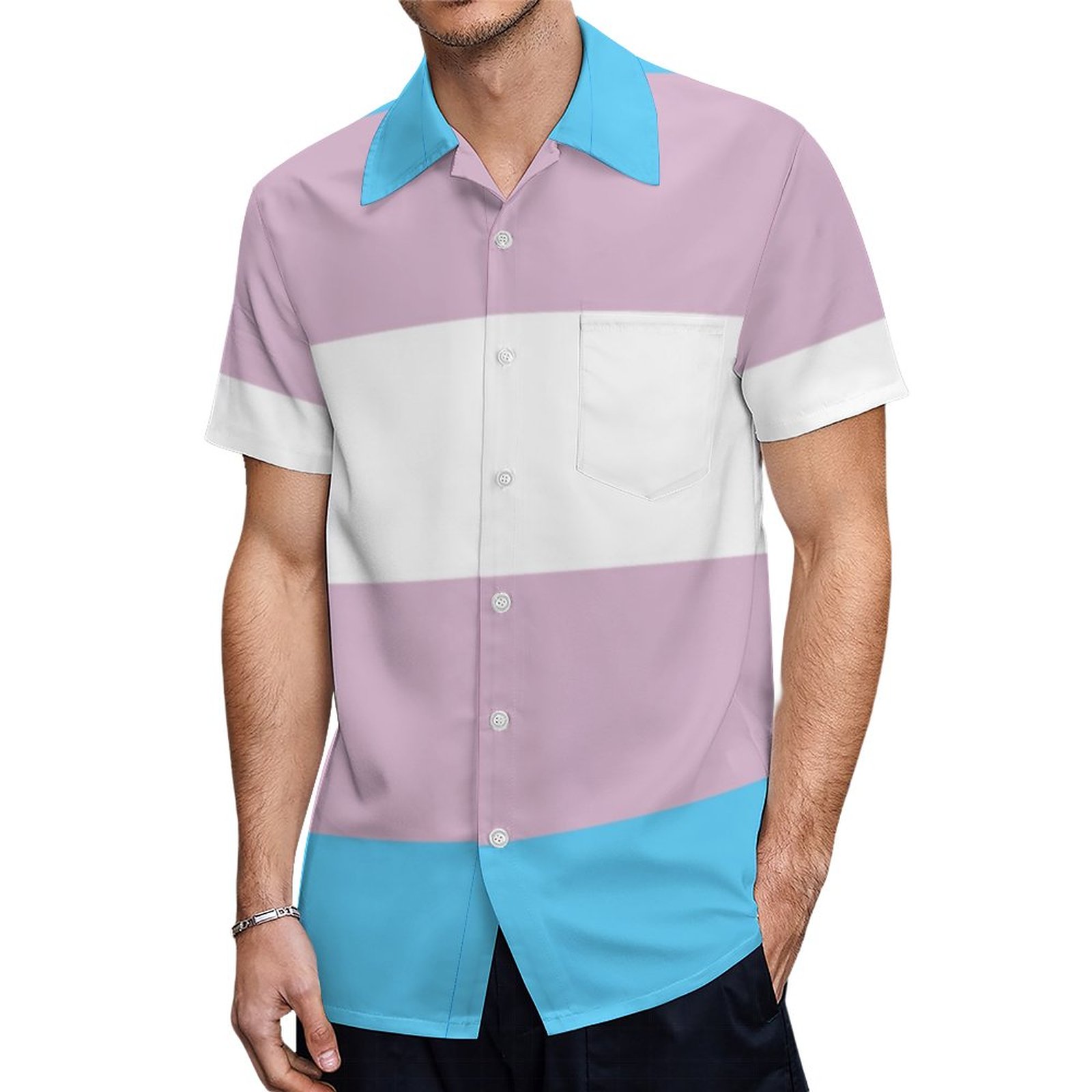 Transgender Flag Hawaiian Shirt Mens Button Down Plus Size Tropical Hawaii Beach Shirts