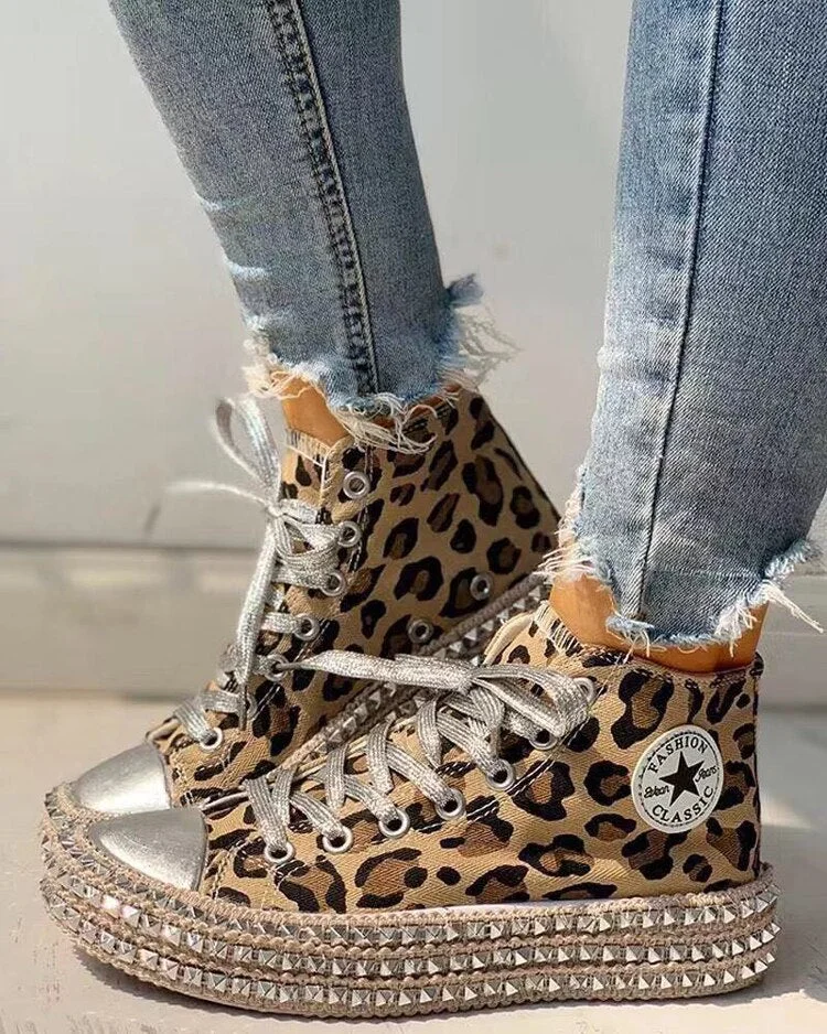 2020 Woman Spring Leopard Print Canvas Fashion Sneakers Rhinestone Sequin Flat Wild Women's Shoes Youth Casual Shoes Plus Size