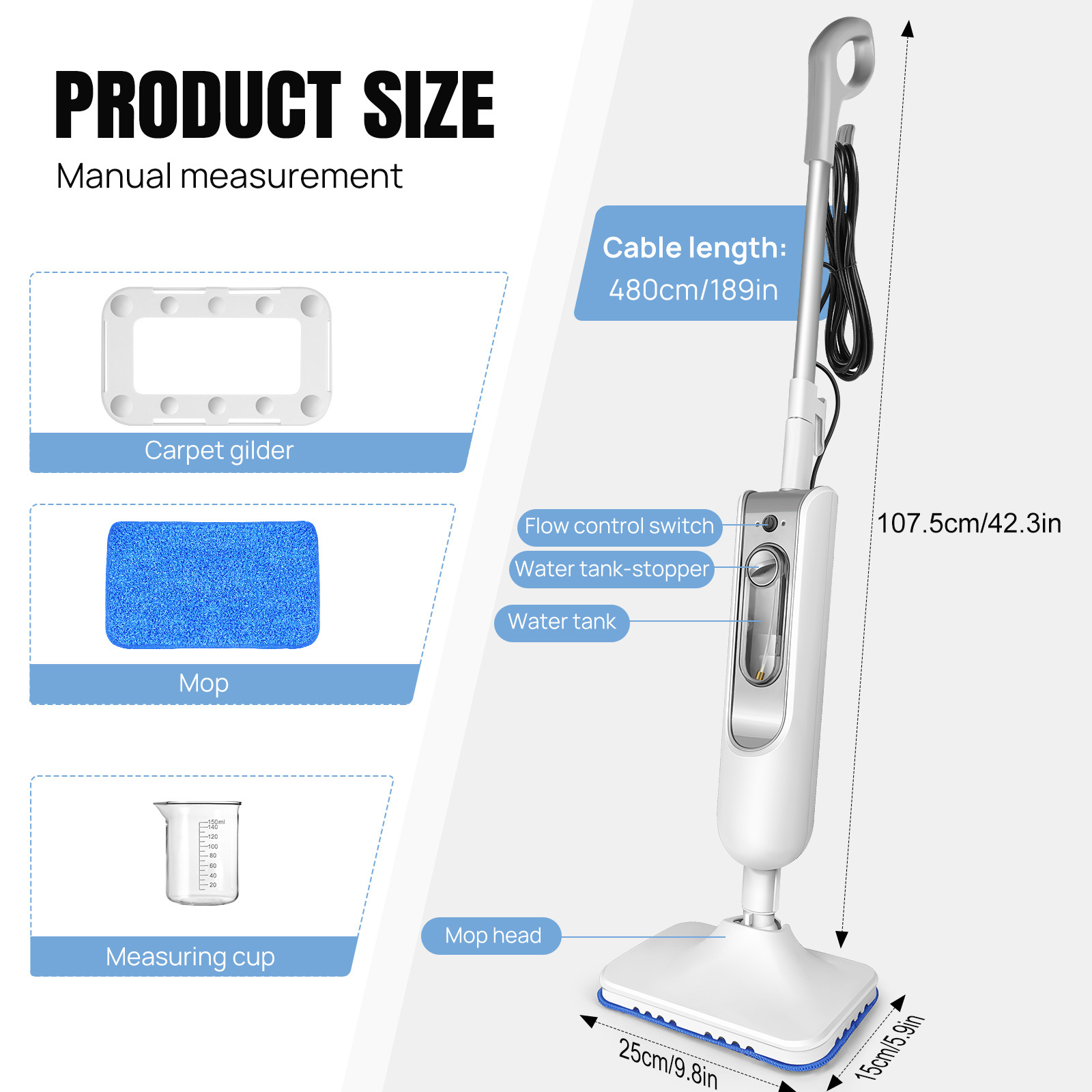Household High‑Temperature Steam Mop, Multi‑Surface Sterilizing Floor Cleaner, Carpet & Fabric Stain Remover with Long Power Cord eltralife