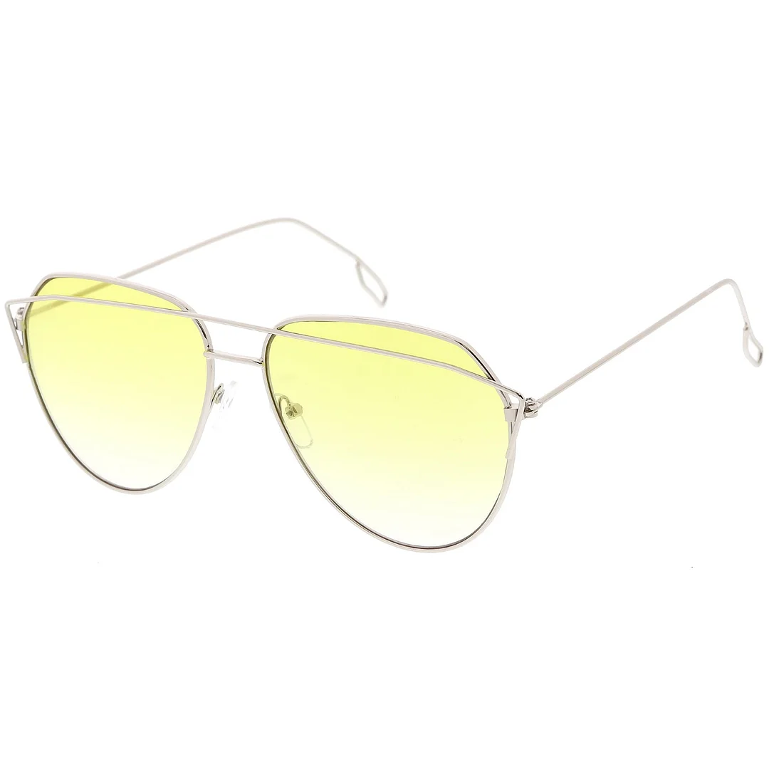 Modern Aviator glasses Metal Crossbar Slim Arms Color Gradient Flat Lens 58mm