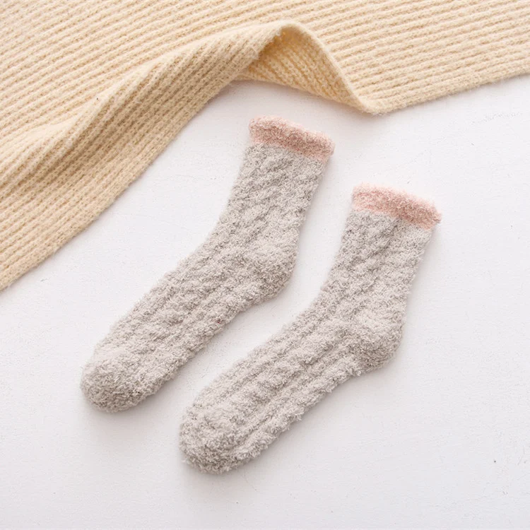 Unisex Winter Thickened Indoor Solid Color Anti-Slip Coral Velvet Fuzzy Socks  