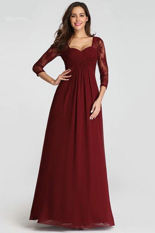 Burgundy Lace Long Sleeve Chiffon Evening Prom Gowns On Sale - lulusllly