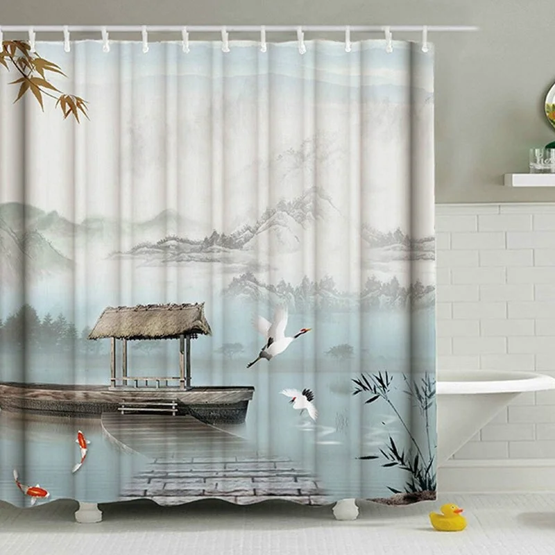 Beautiful Scenery Shower Curtain Bathroom Waterproof Polyester Shower Curtain 3D Print Curtains for bathroom shower With Hooks