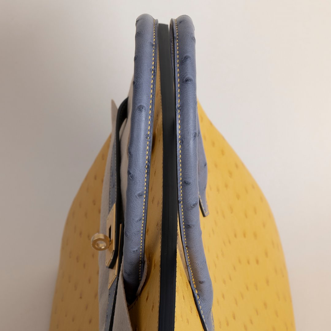 Birkin 35cm Ostrich 9D Jaune amber/82 gris agate GHW