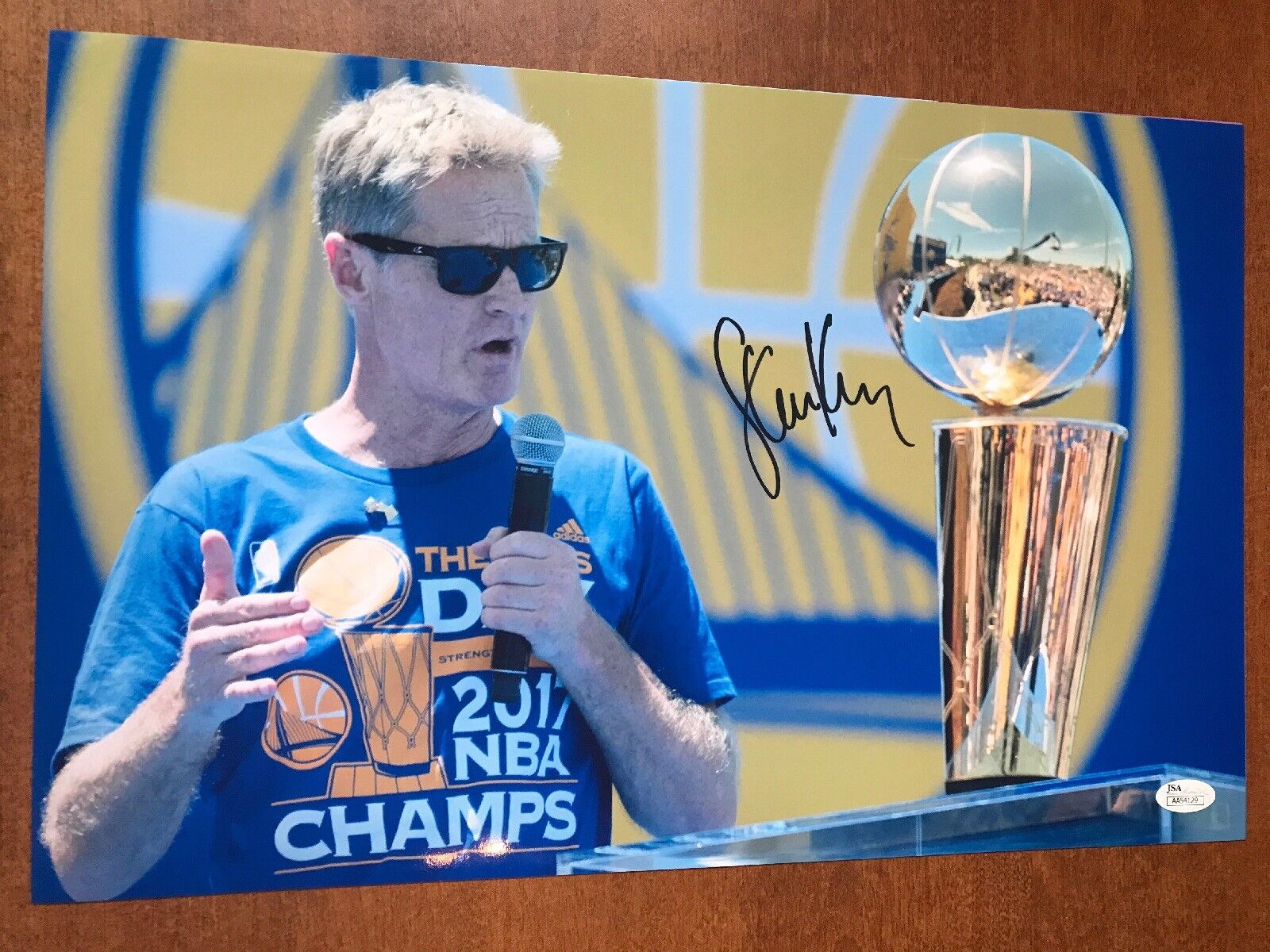 STEVE KERR Signed Autographed GOLDEN STATE WARRIORS, CHAMPS 11x17 Photo Poster painting JSA COA