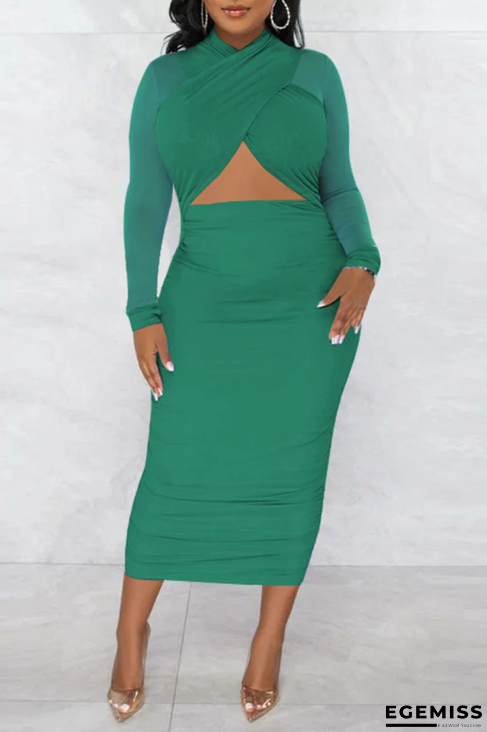 Green Sexy Solid Hollowed Out Patchwork Pencil Skirt Dresses | EGEMISS