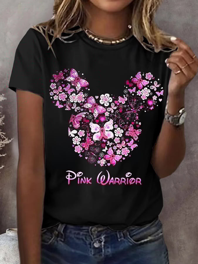 Women's Pink Ribbon Breast Cancer Awareness Print T-Shirt