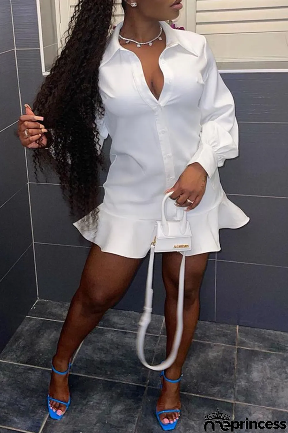 Women Fall Button Solid Long Sleeve Shirt Dress