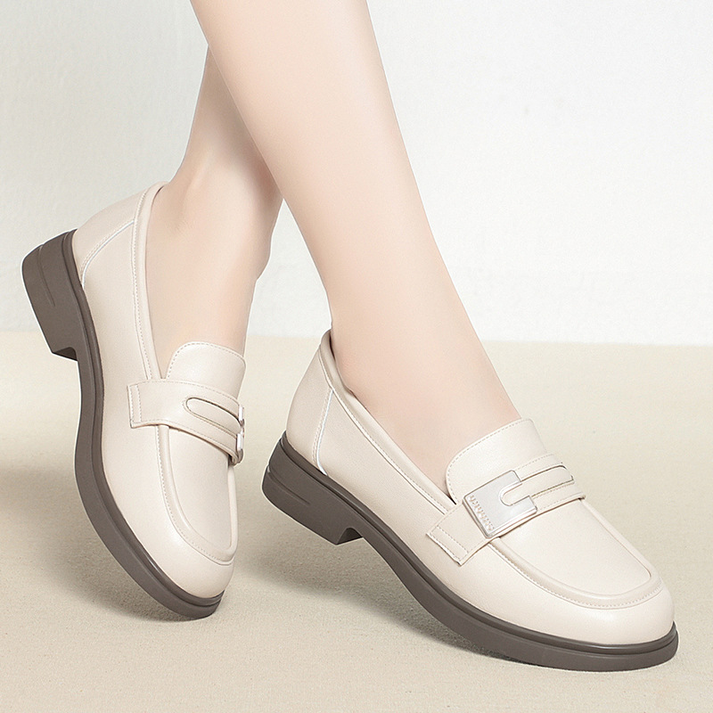 Toneke popular women's shoes British Style Spring Autumn Ladies Pumps Shallow Shoes Crystal High Heels Loafers Fashion Breathable Soft Leather Single Shoes