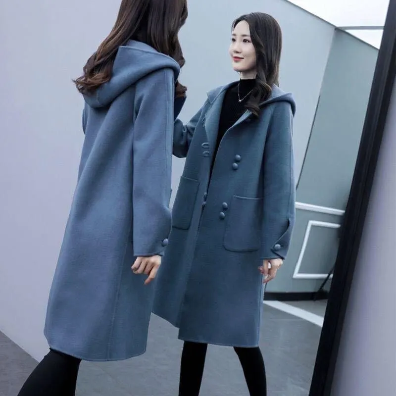 Oversized Women's Wool Blend Jacket 2021 Autumn winter Loose fashion warm Woolen Coat Female Winter Long Coats Overcoat