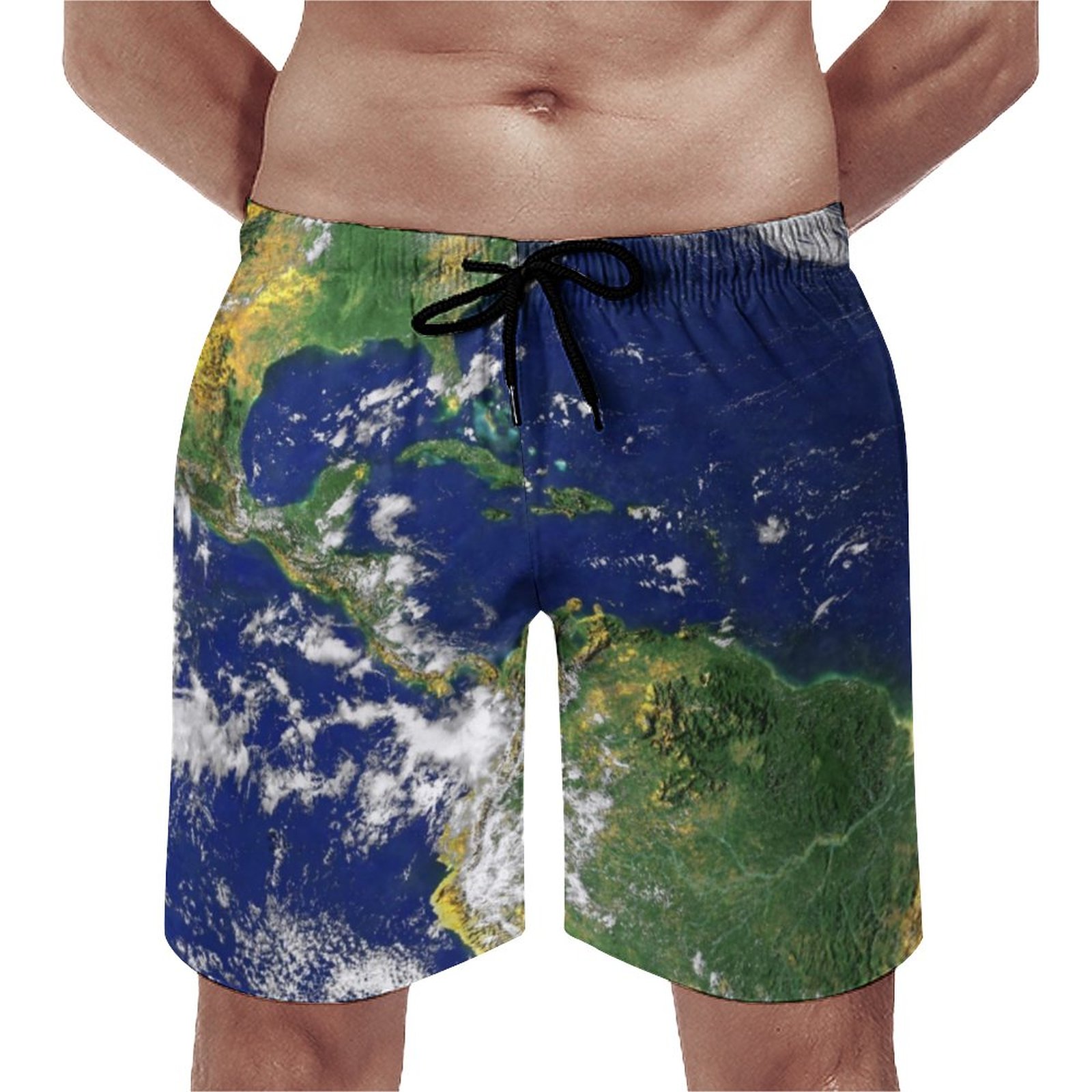 Planet Earth From Space America Elegant Men's Swim Trunks Summer Board Shorts Quick Dry Beach Short with Pockets