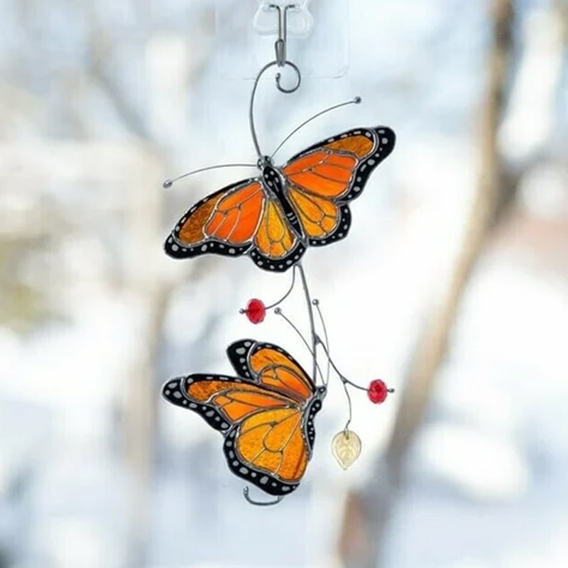 Stained Monarch Butterfly Glass Window Decor - vzzhome