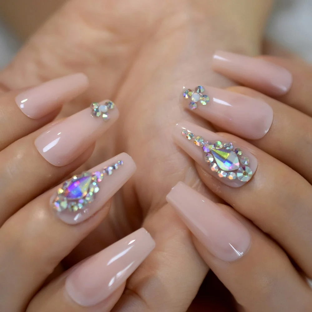 Press On Nail Red Extra Long Glitter Fake Diamond Rhinestone Pre Designs Coffin Ballerina Supplies For Professionals Wholesale-Nail Inspo