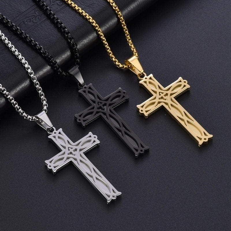 Rock Ethnic Style Minimalist Cross 304 Stainless Steel Polishing 18K Gold Plated Men's Pendant Necklace