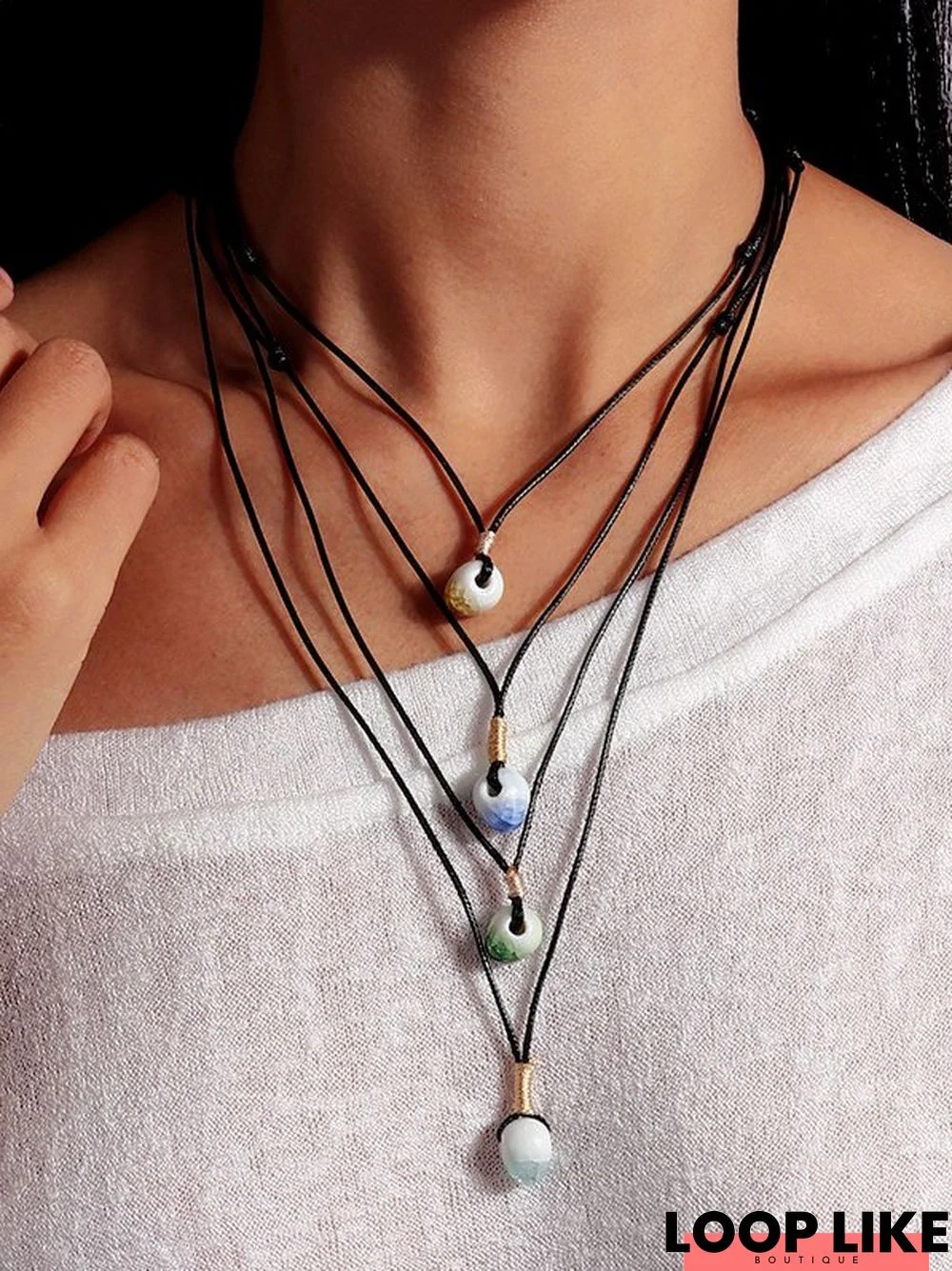 4Pcs Bohemian Vacation Style Beaded Ceramic Multilayer Necklace Ethnic Vintage Beach Jewelry